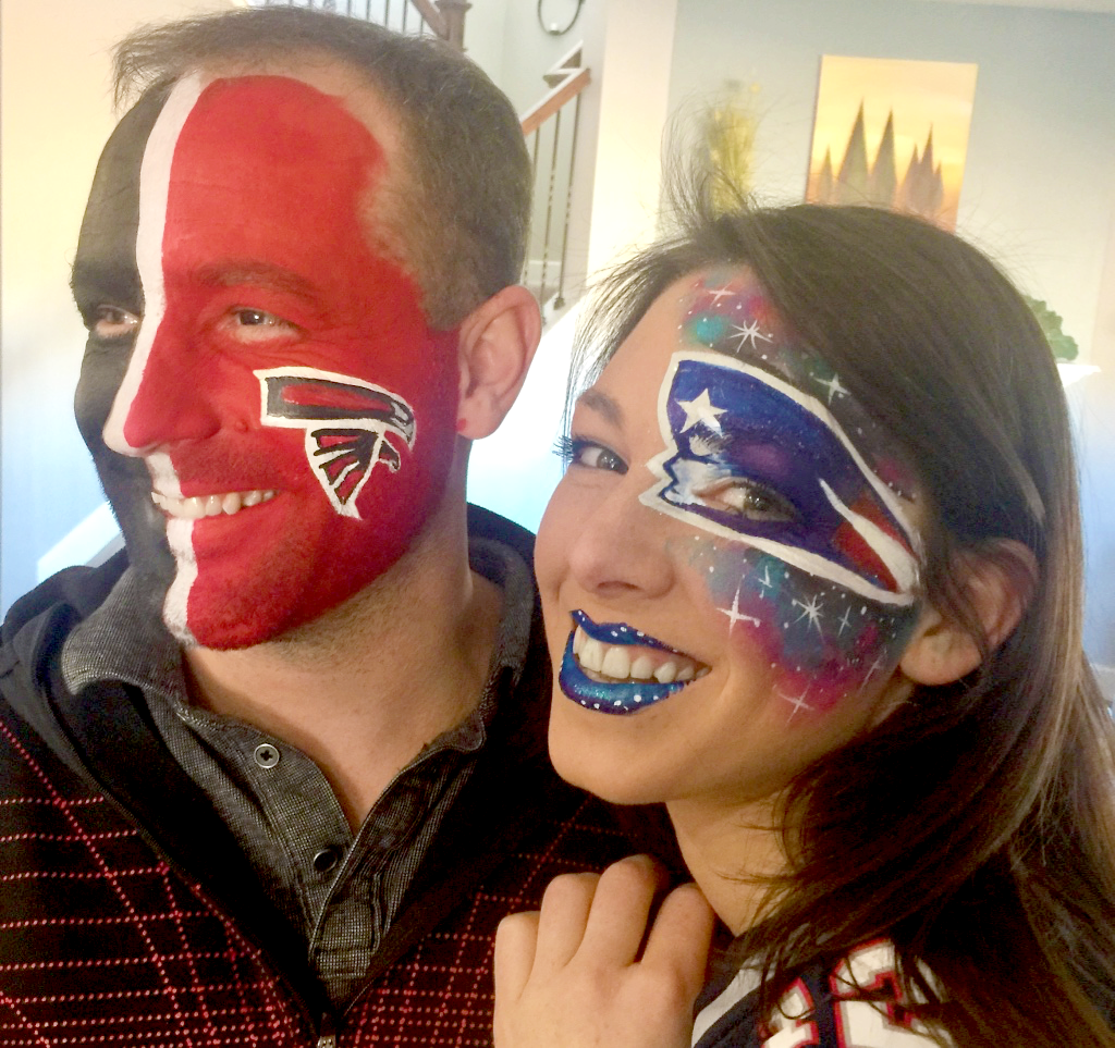 Superbowl sports and football face painting idea. Superbowl team makeup